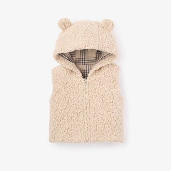 NEW ELEGANT BABY baby sherpa hooded vest in wheat